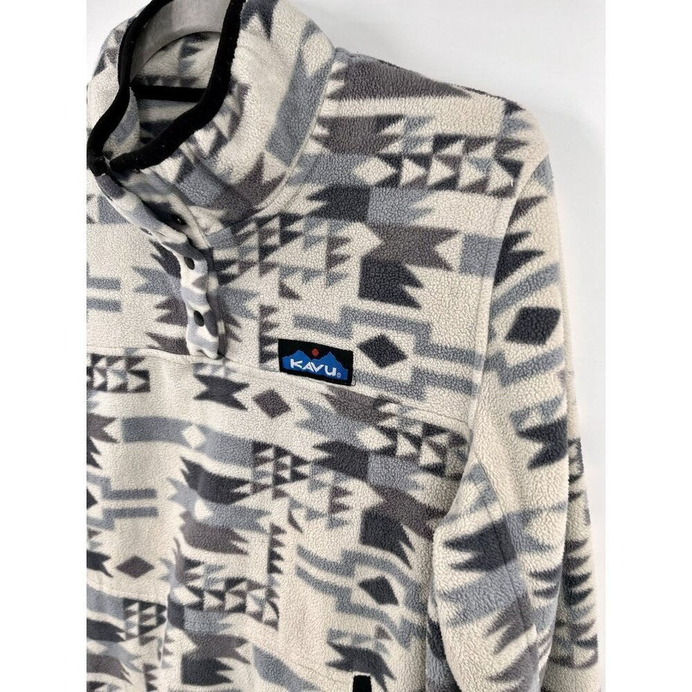 KAVU Men's Gray Aztec Geometric 1/4 Snap Popover Fleece Medium - Picture 2 of 6